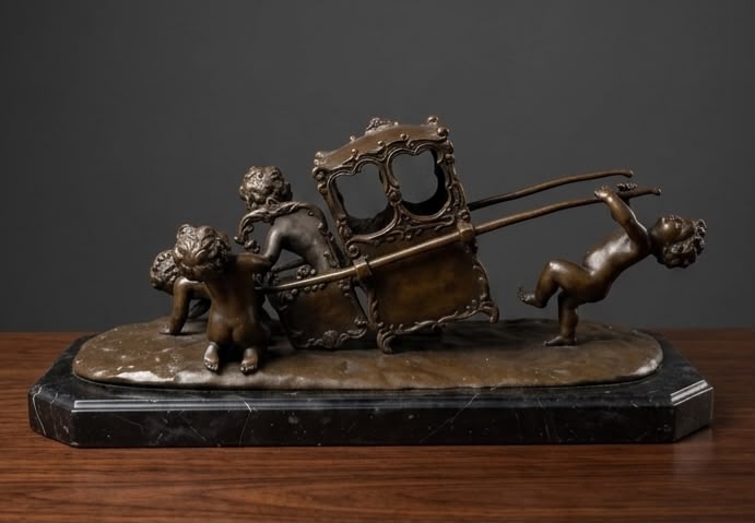 Bronze sculpture of Children with a Sedan Chair.